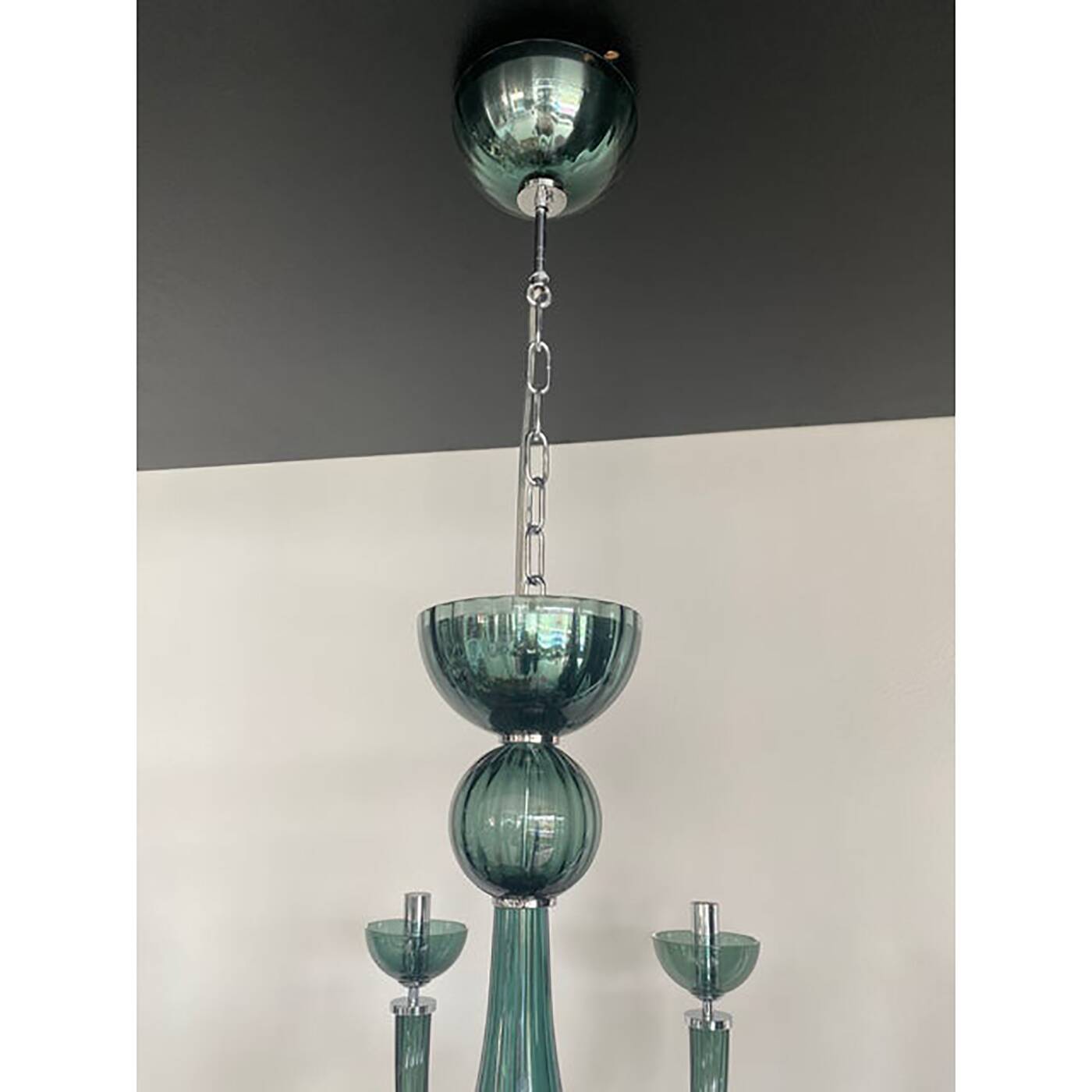 Glass Chandelier in Light Green Italian Art Glass
