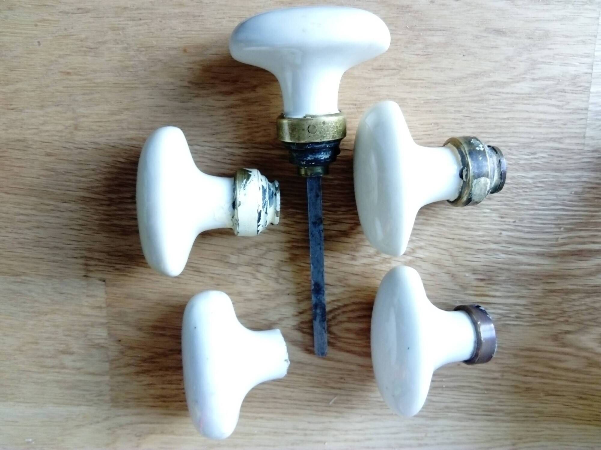 set of 5 old porcelain door handles
