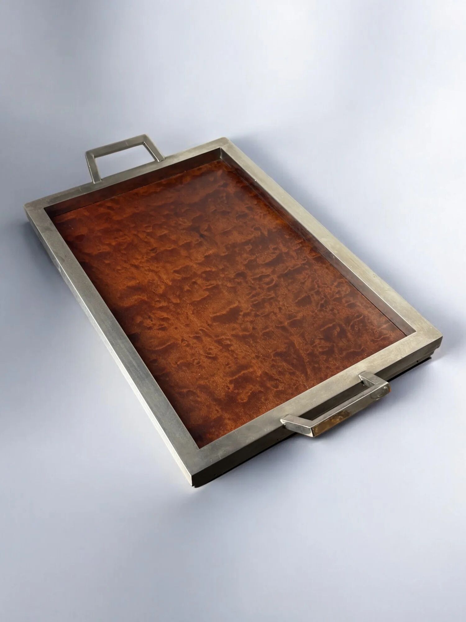 Dior style tray in wood & chromed, Italy, 1970s