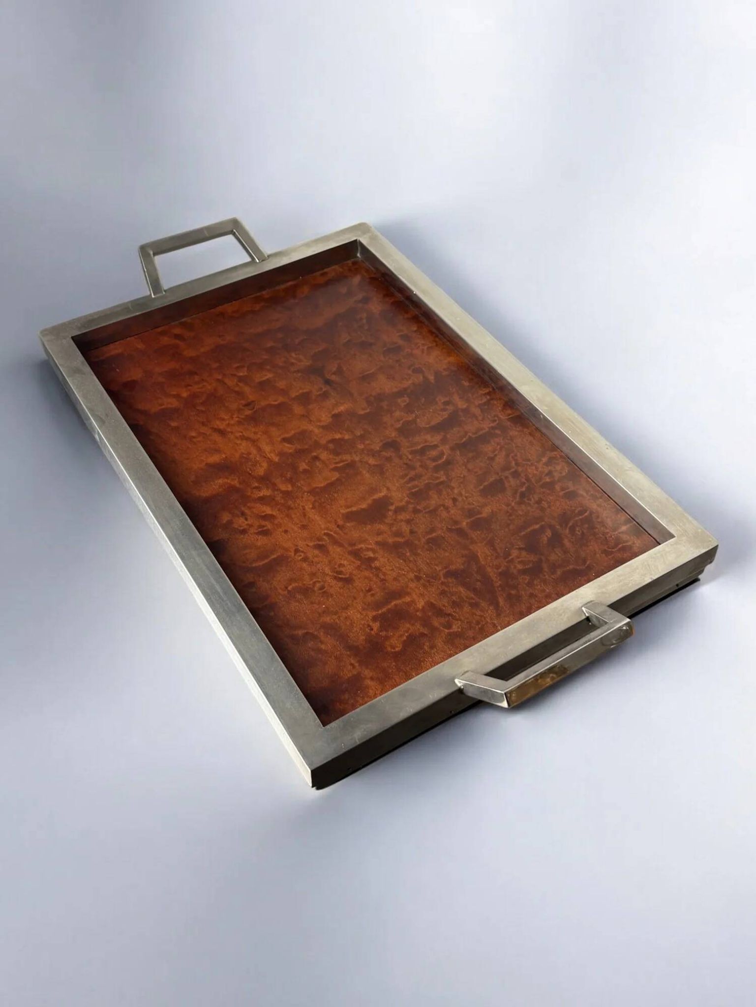 Dior style tray in wood & chromed, Italy, 1970s