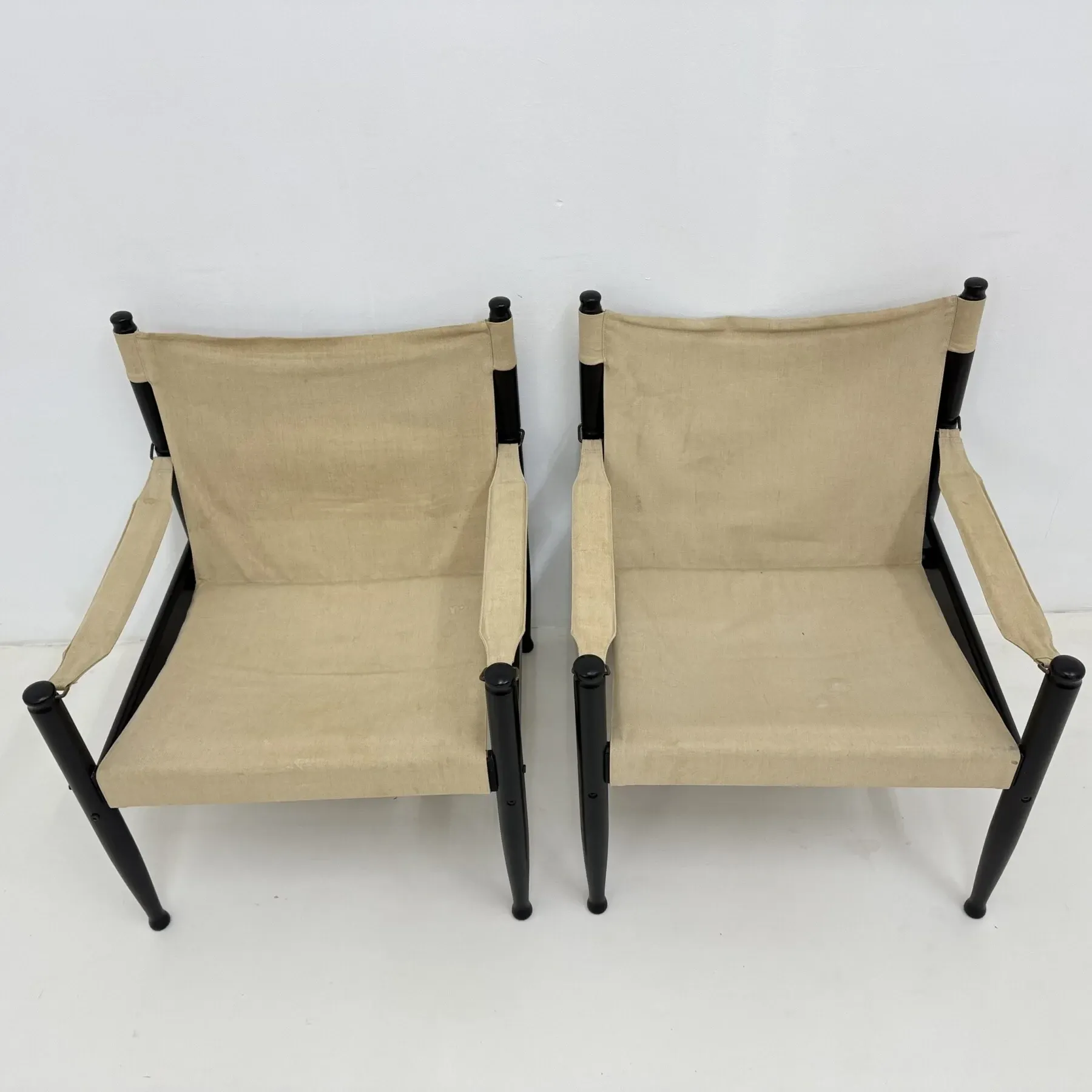 Set of mid-century Danish safari chairs by Erik Wørts for Niels Eilersen, 1960s