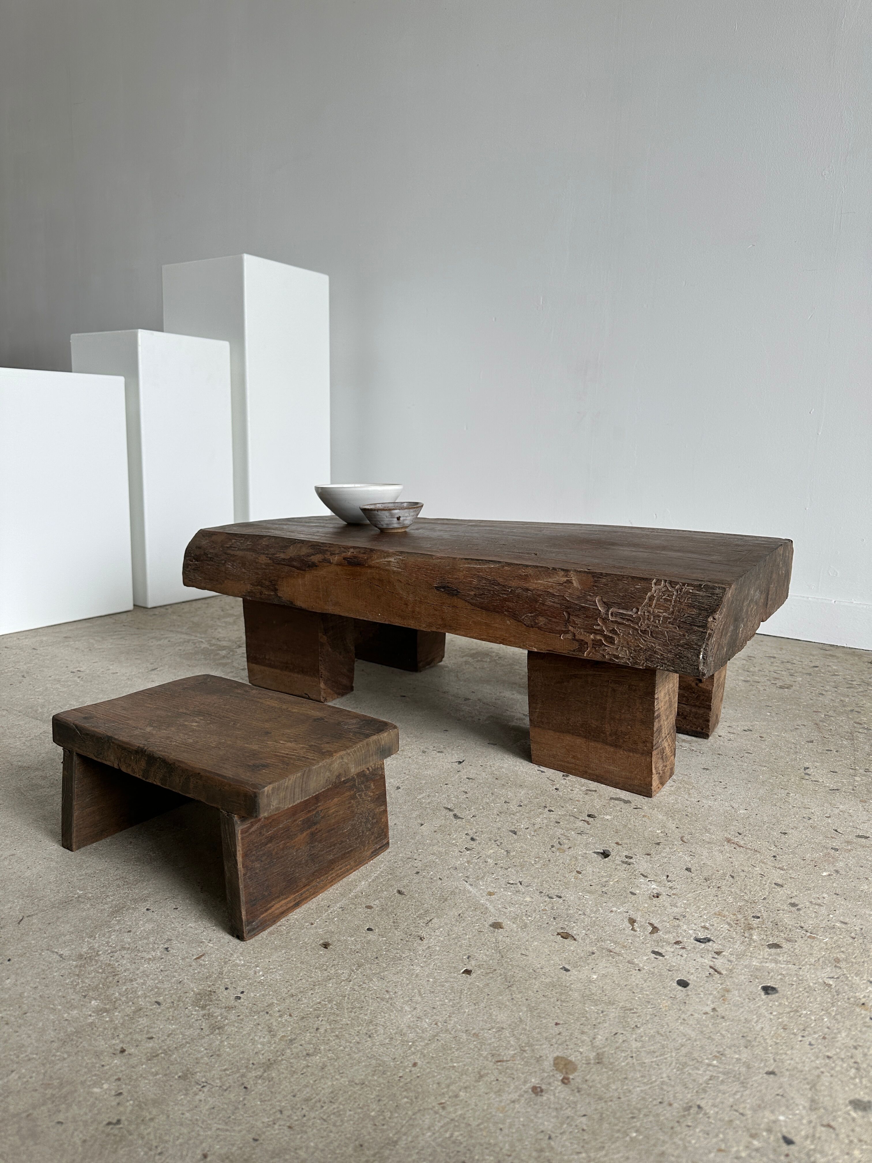 Asian solid wood quadripod brutalist coffee table H30 L81 l42
