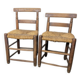 Pair of turned wooden farm chairs with straw - 19th century