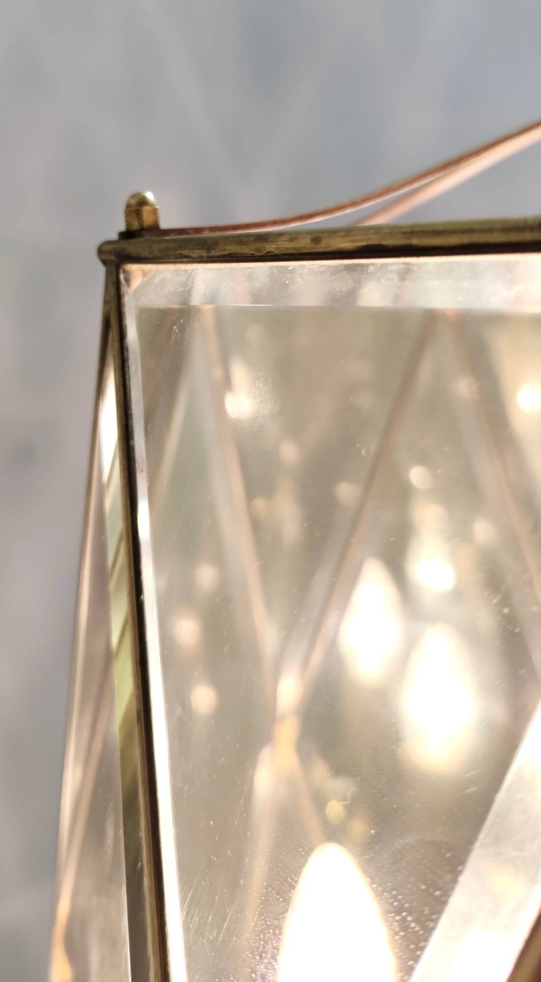 Handmande Octagonal Glass and Brass Pendant Lantern, Italy