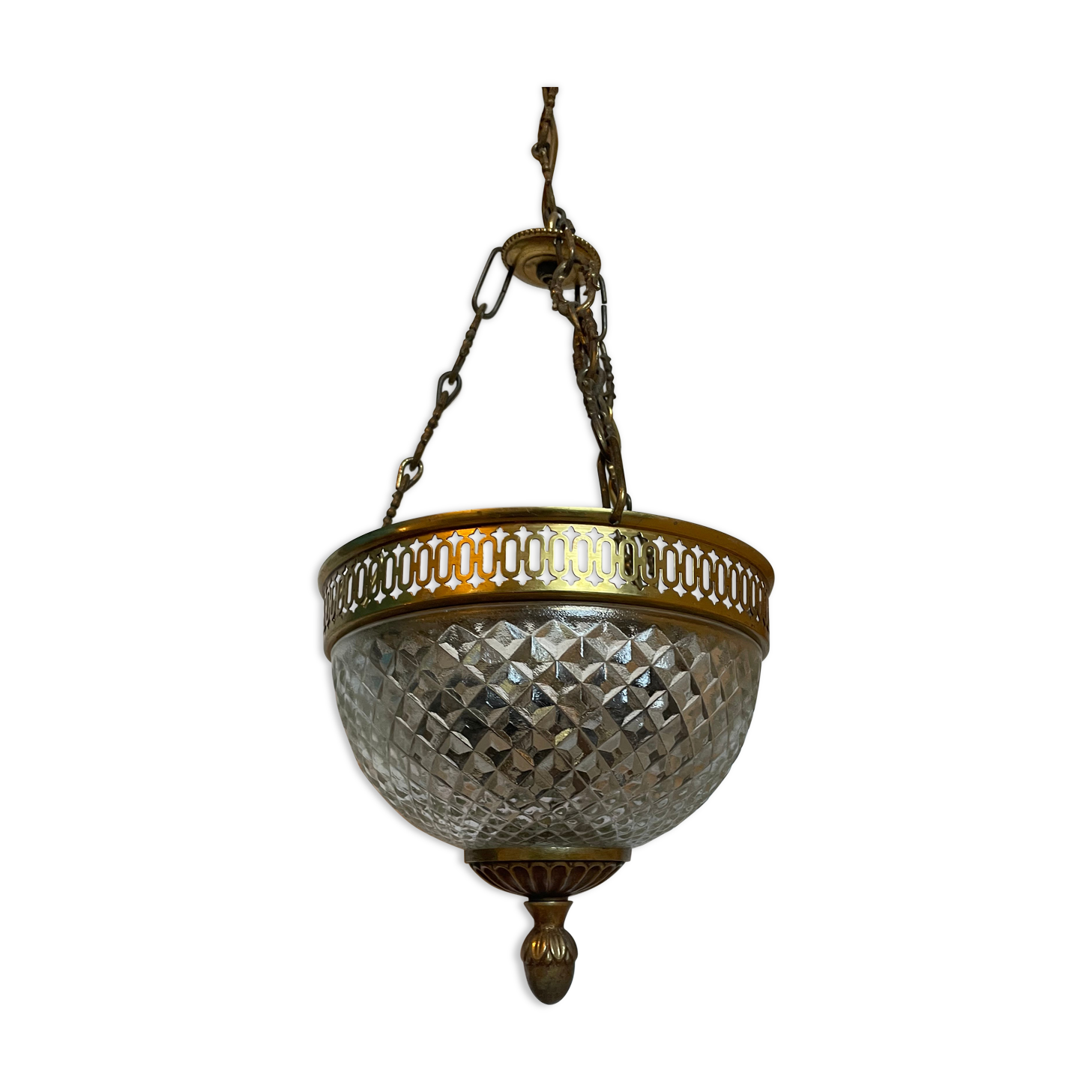 Suspension brass basket and glass vintage diamond tip