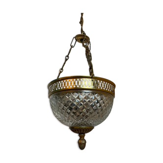 Suspension brass basket and glass vintage diamond tip