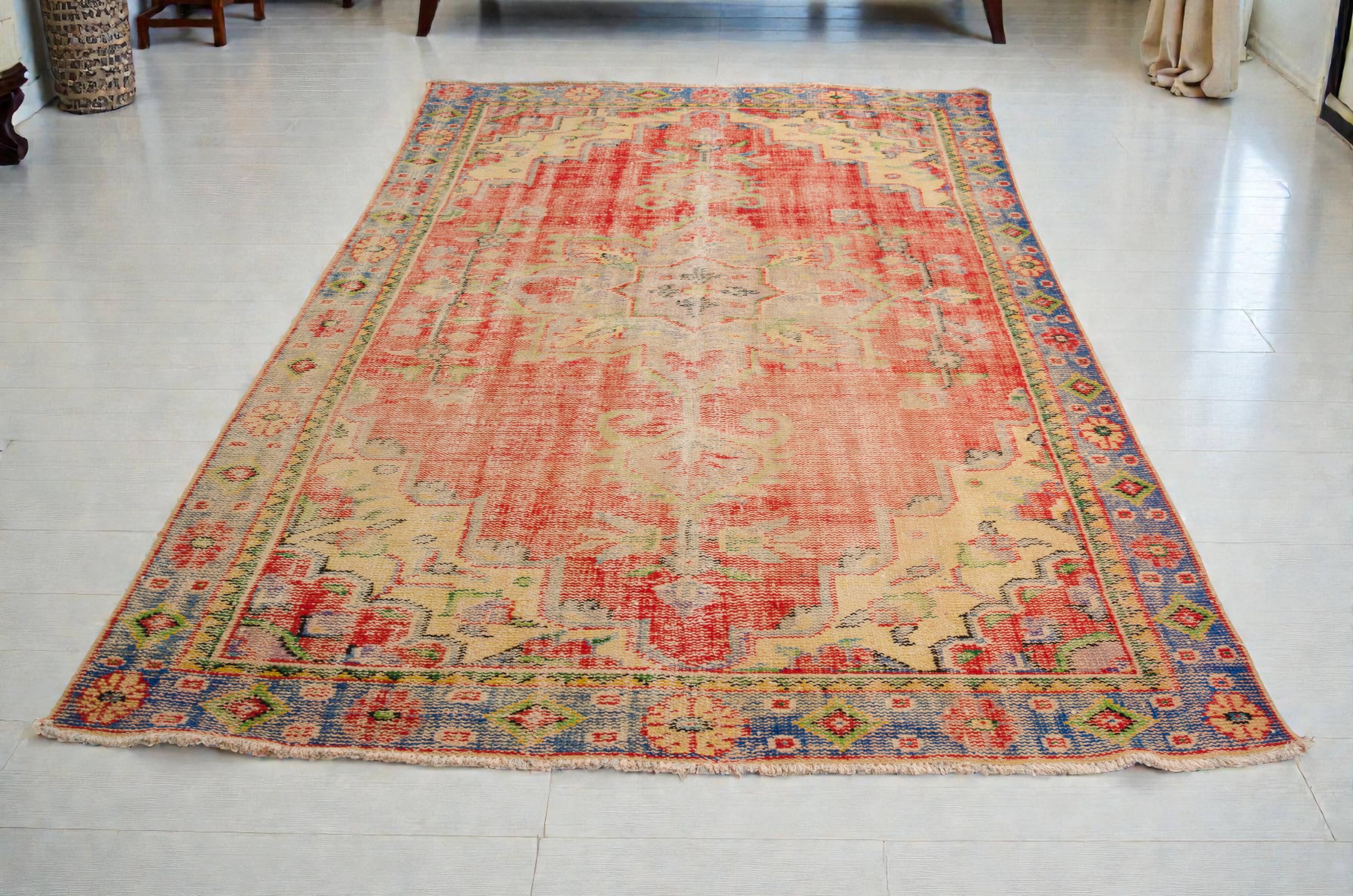 Red Oushak Vintage Carpet