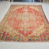 Red Oushak Vintage Carpet