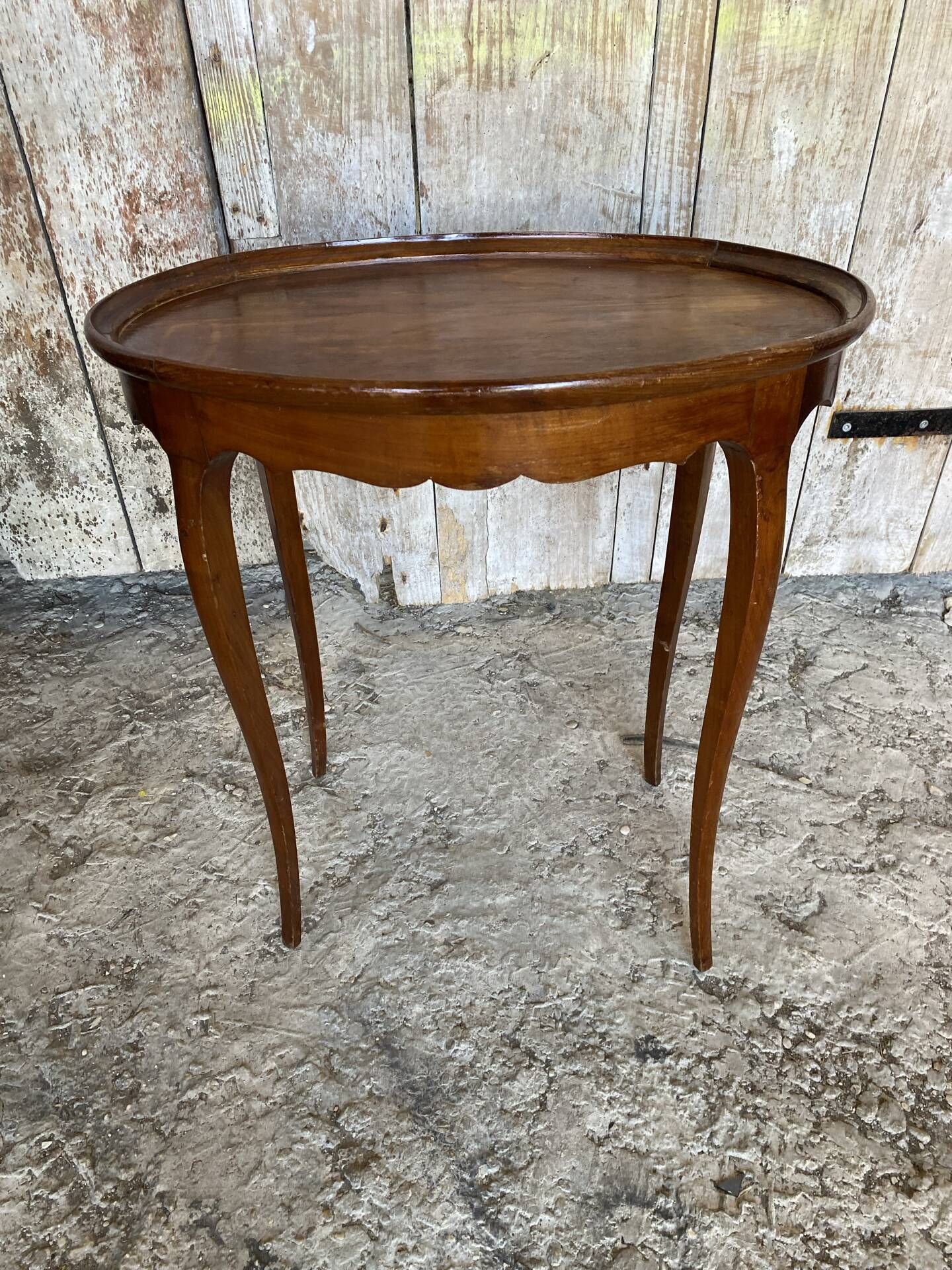 Antique Oval Cocktail Table Guéridon LOUIS XV Wooden Curved Legs Vintage