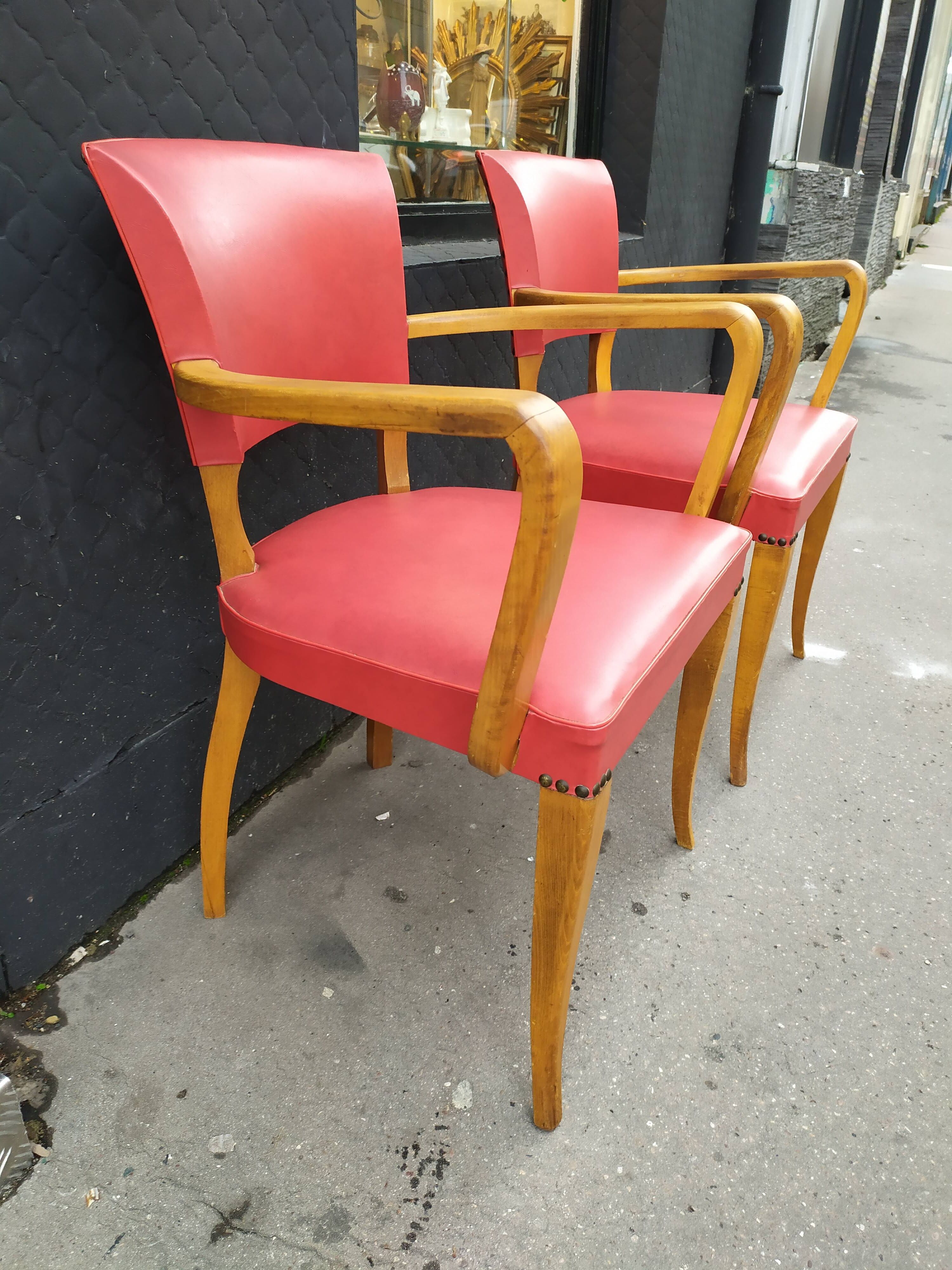 Pair of red vintage bridge armchairs