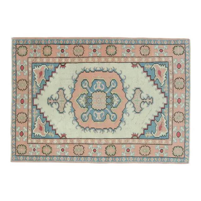 1970s Vintage Turkish Oushak Handmade Wool Cotton Orange Area Rug 160x227