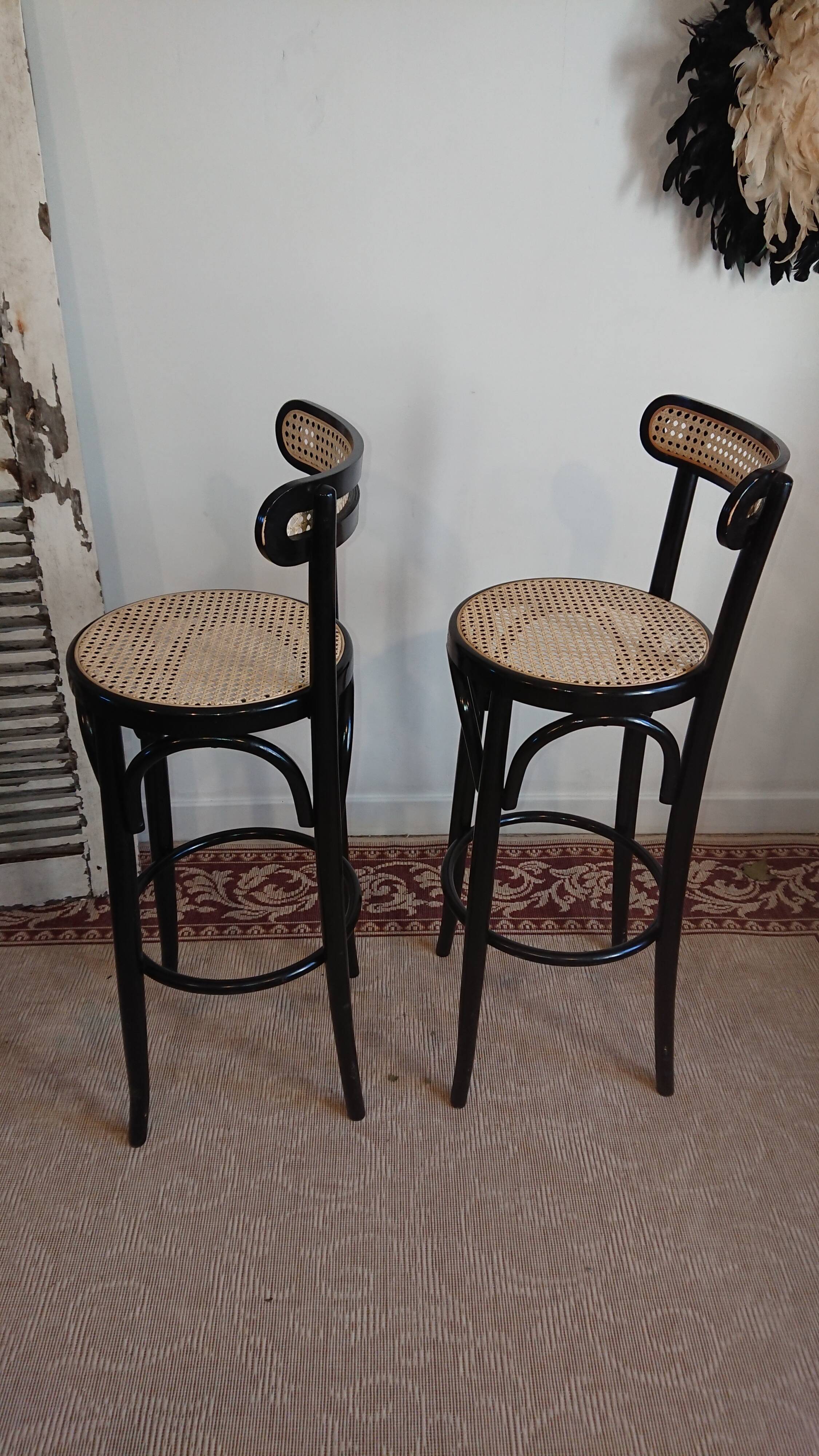 Canned stools black lacquered backrest