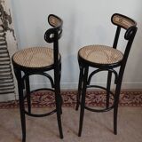 Canned stools black lacquered backrest