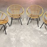 Set of 4 vintage 1950s/60s wicker rattan adult basket armchairs