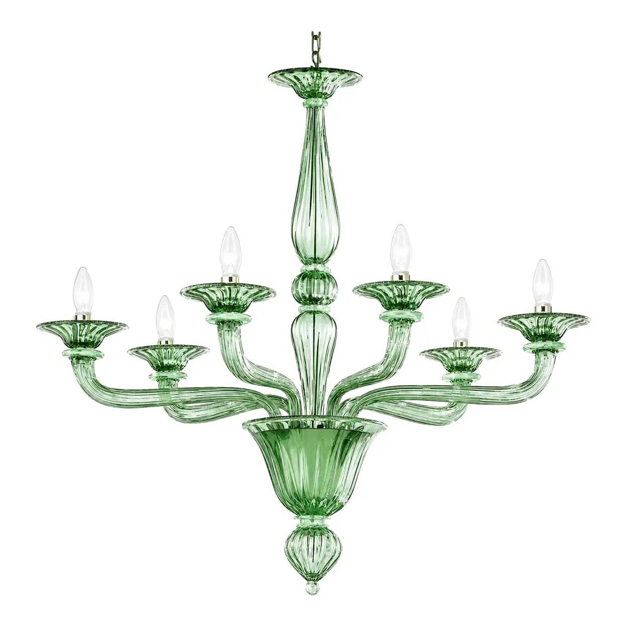 Sculptural Linear “Rigadin” Green Murano Glass Chandelier