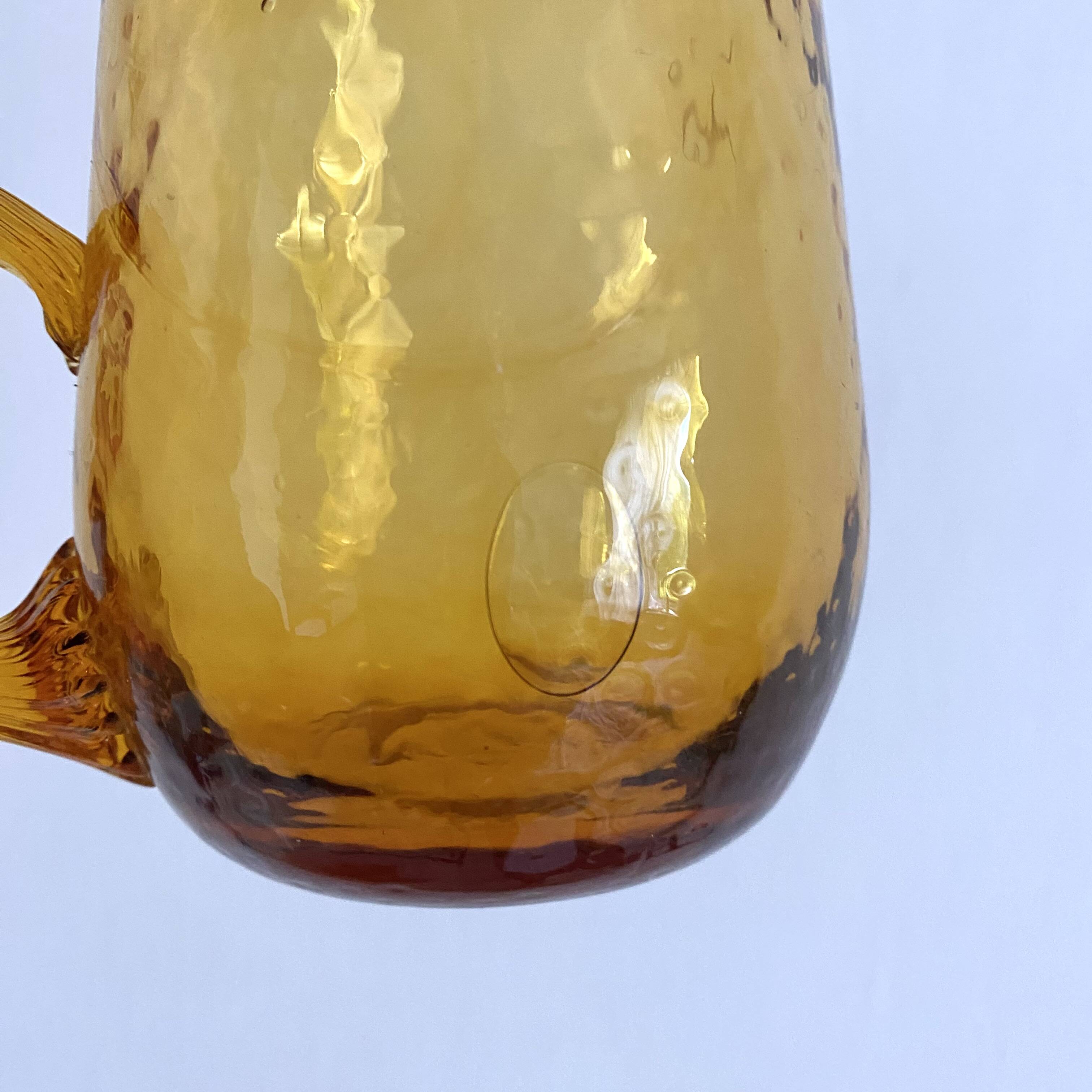 Amber blown glass mug glasses, 70s