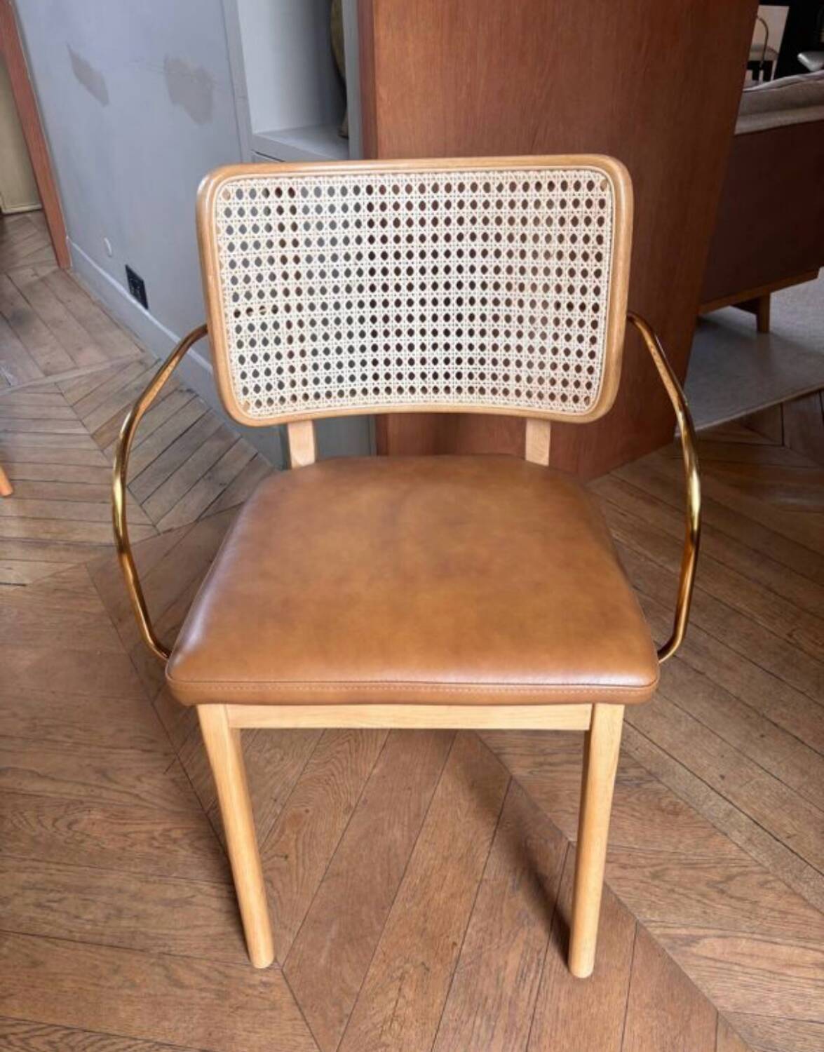 Red Edition cane chair in tobacco leather