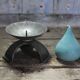 Large hammered wrought iron candlestick tripod, modernist candle holder.