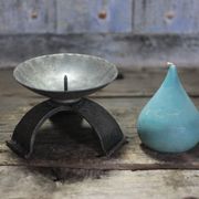 Large hammered wrought iron candlestick tripod, modernist candle holder.