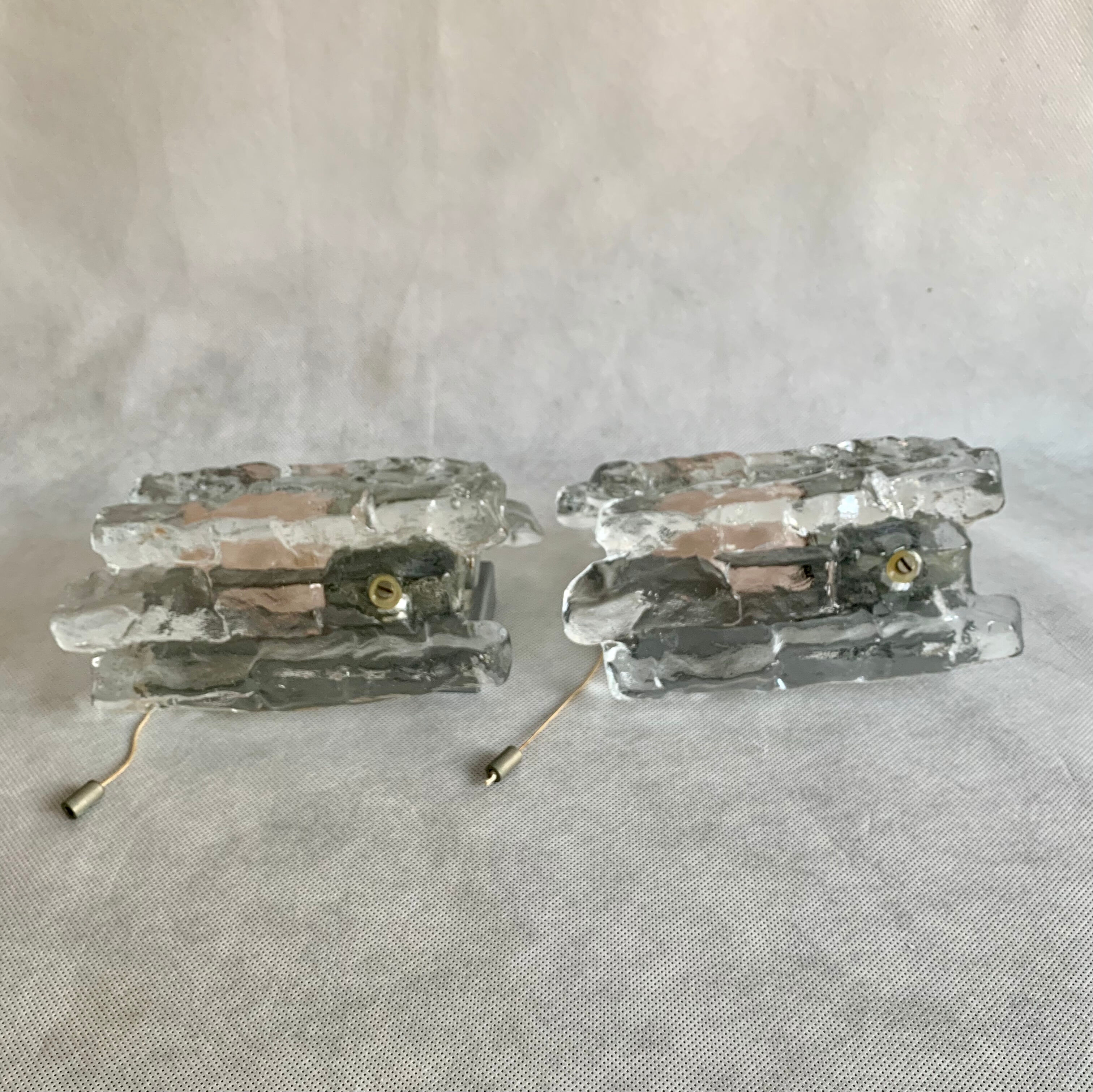 Pair of Ice Glass Wall Sconces  by J.T. Kalmar, Austria