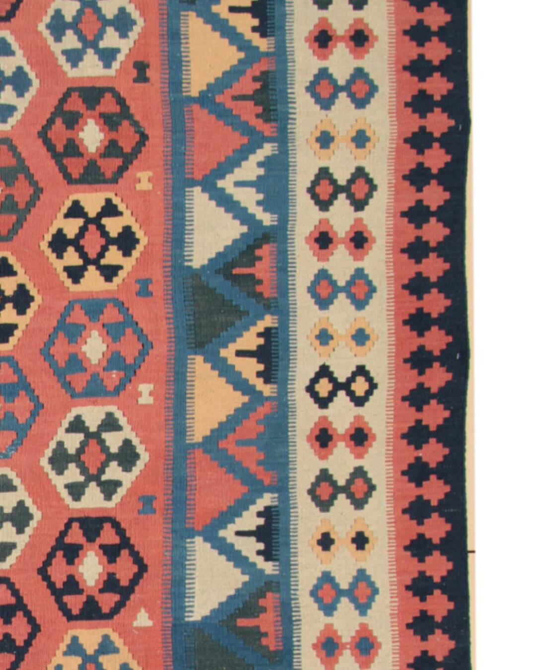 Vintage Kilim Runner Rug in Red, Blue & Terracotta Flatweave 323x218cm
