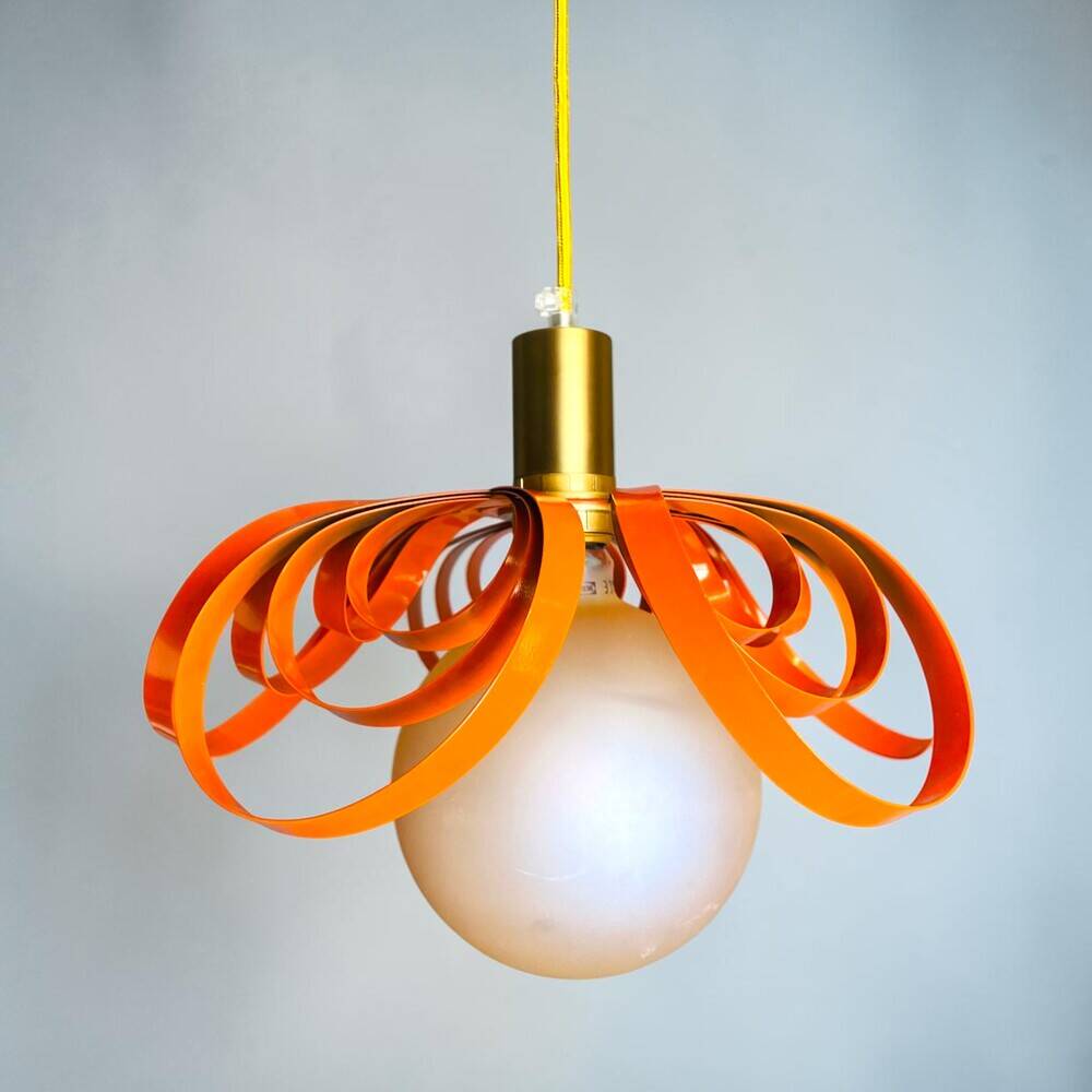 French modern orange metal ribbon lamp