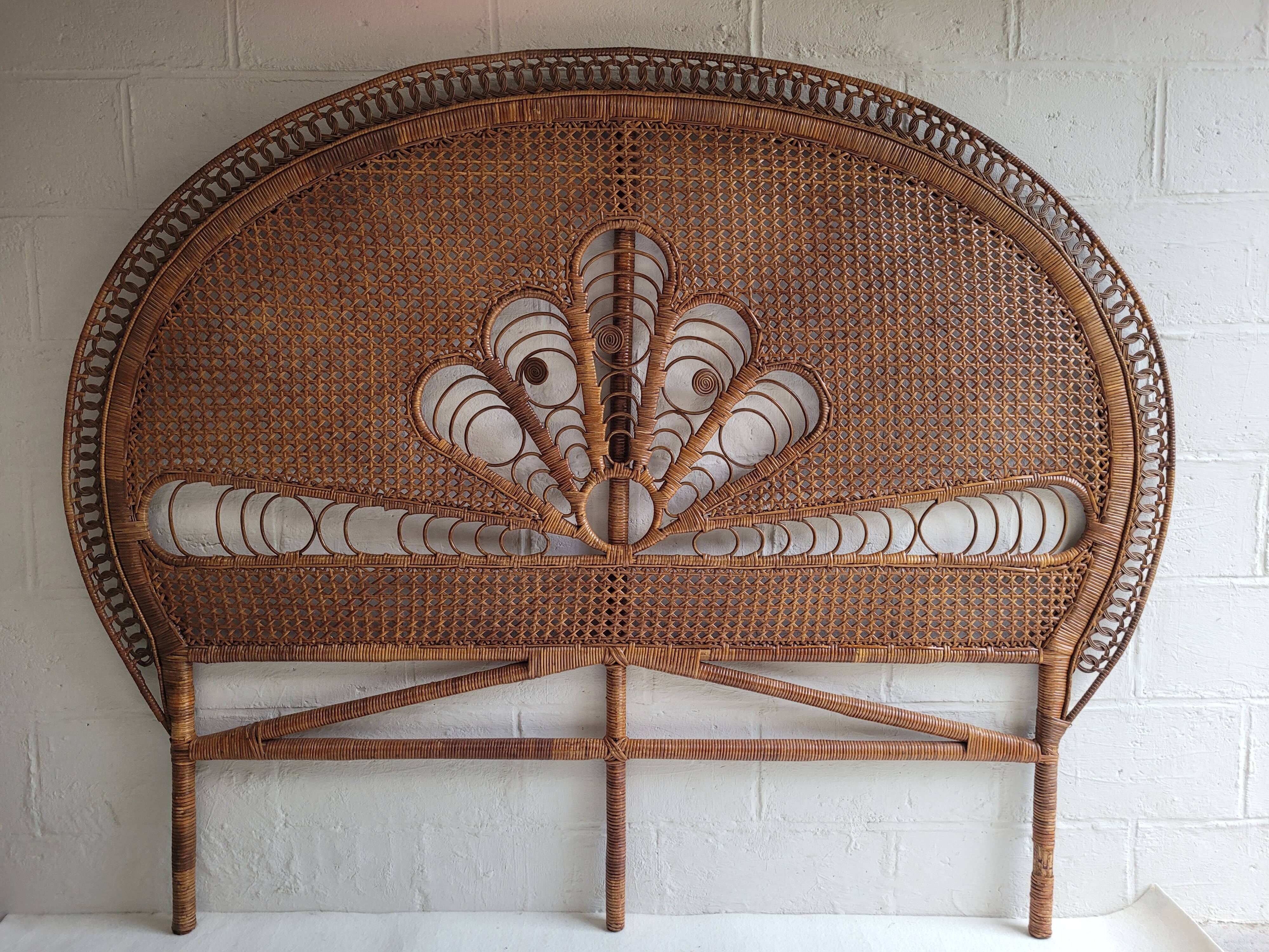 Peacock rattan headboard bed