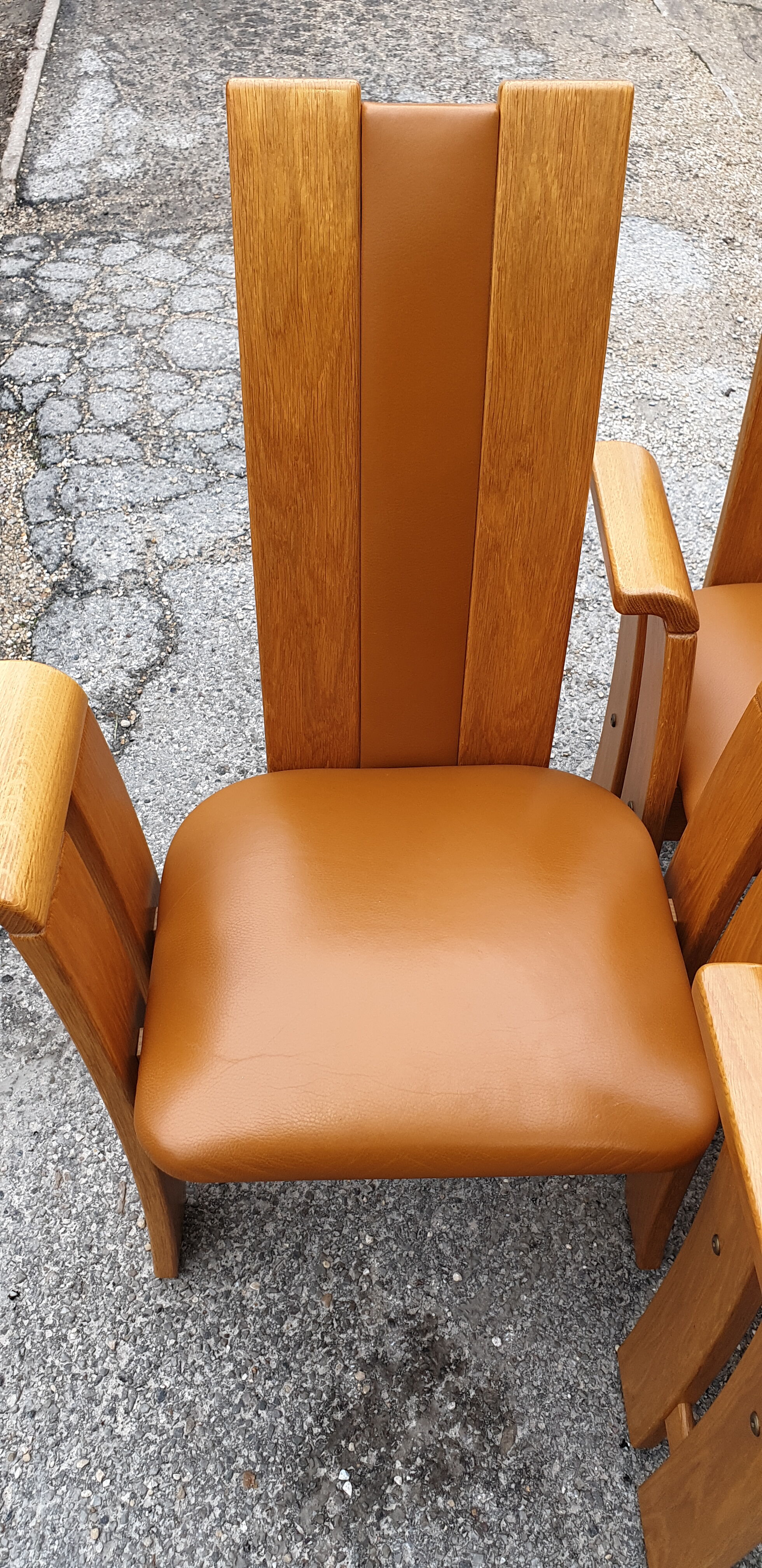 4 fauteuils de table design bois et cuir