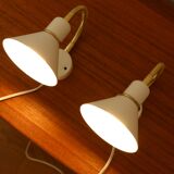 Pair of Scandinavian wall lights in white metal and gold metal