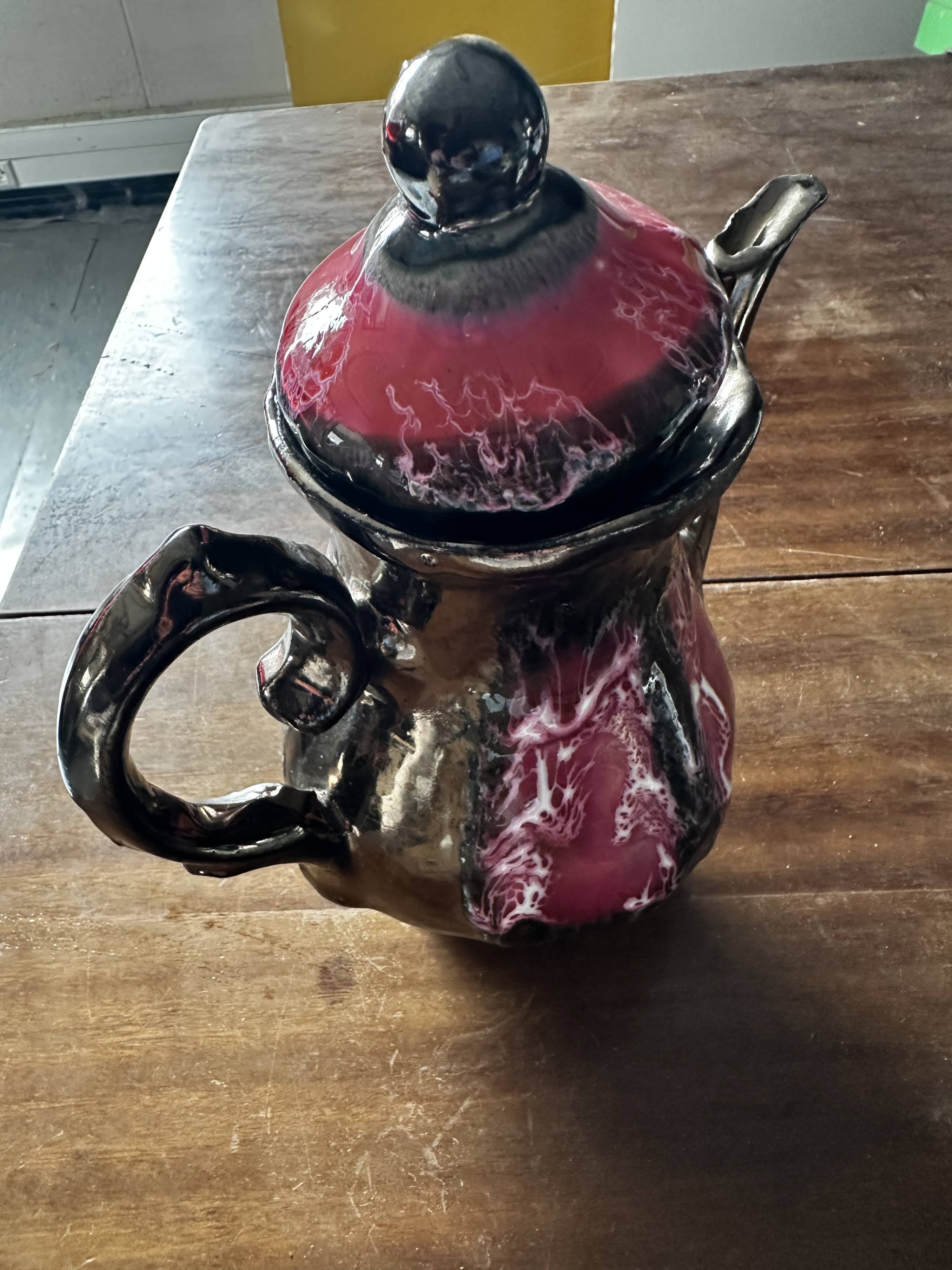 Vallauris Chrome Enameled Ceramic Teapot or Coffee Pot