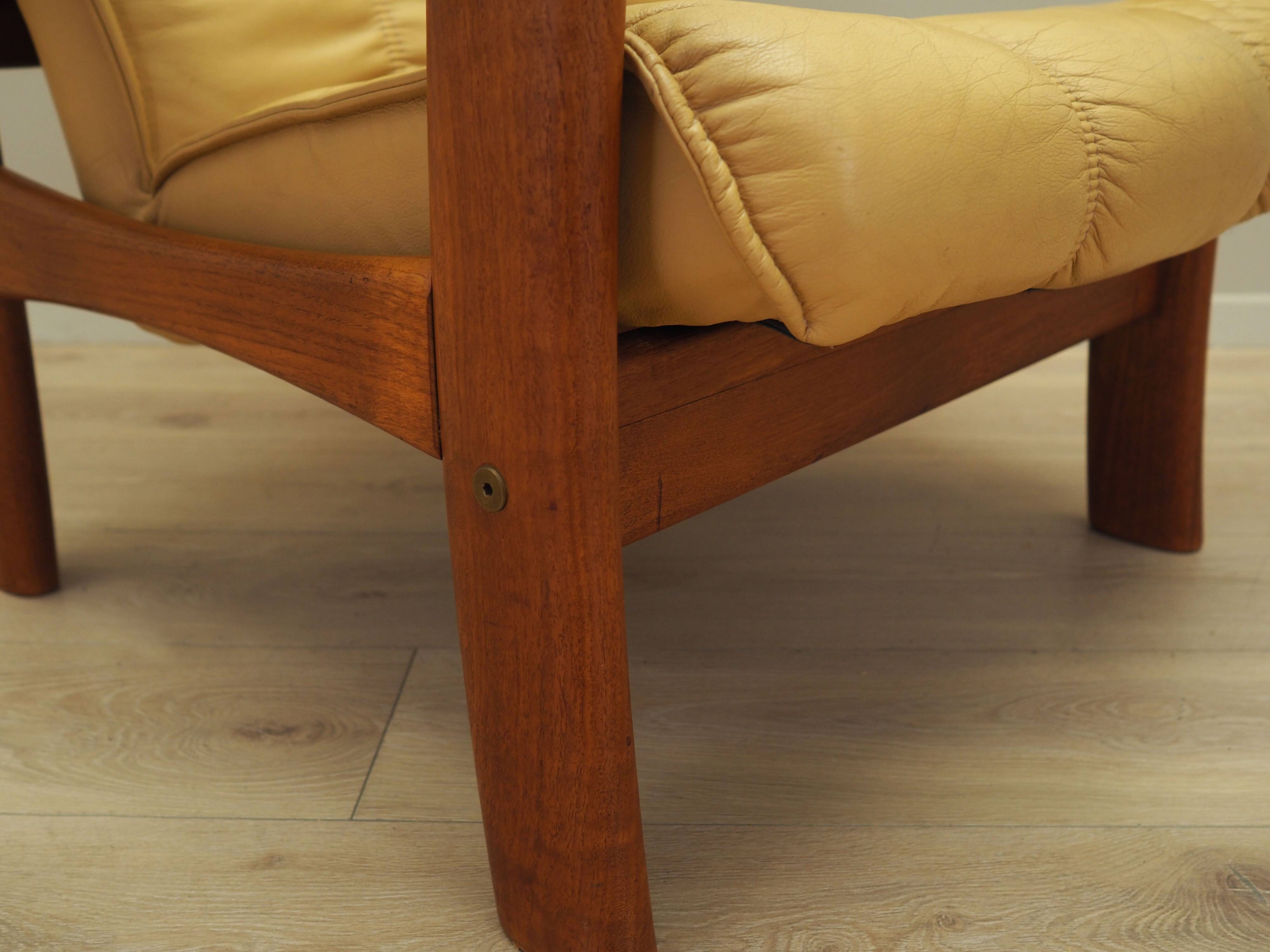 Yellow leather armchair, Danish design, 1960s, production: Denmark