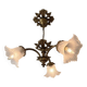 Antique Bronze Ceiling Chandelier with Fringed Glass Tulips, 3 Arms, Art Nouveau