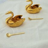 2 golden porcelain swans - vintage