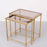 Tables d'appoint en laiton Hollywood Recency années 1970 France