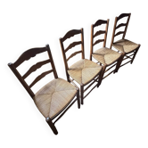 Lot de 4 anciennes chaises rustiques françaises – assise en fibres vég