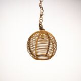 Chandelier en bambou sphérique vintage des années 1950