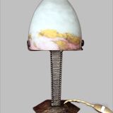 Lampe art deco, signé, superbe pied en fer forgé, muller frères