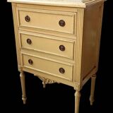 Antique small side table, Louis XVI style chest of drawers
