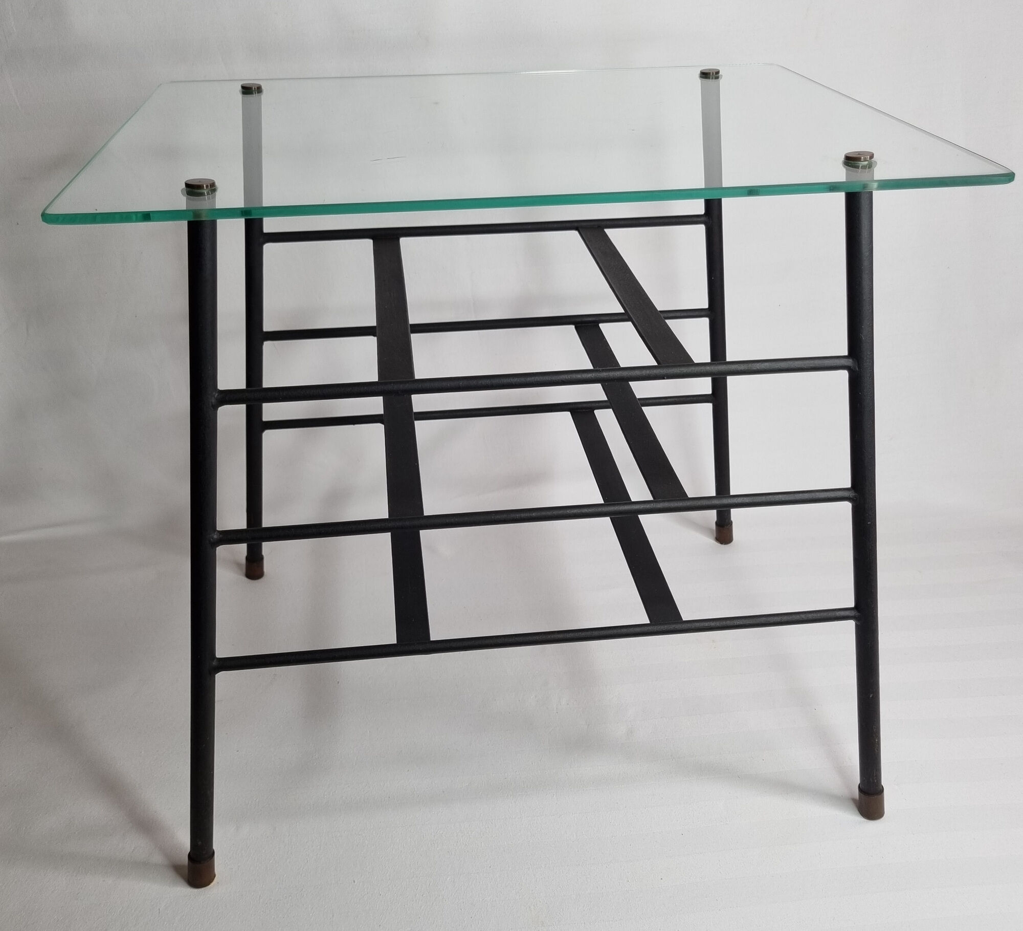 Vintage coffee table and door reviewed in glass and metal, 50s
