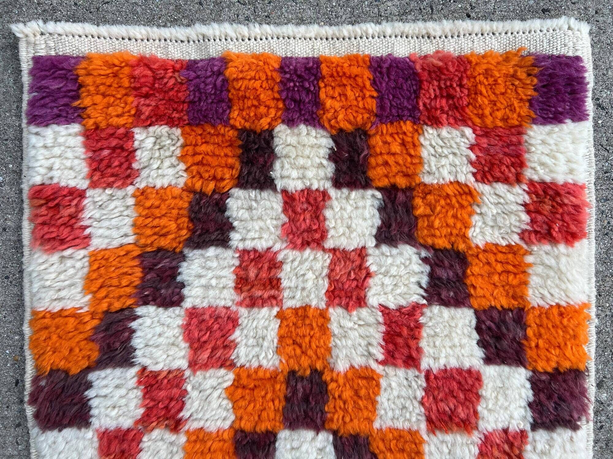 Vintage Handmade Turkish Tulu Rug with Checkered Design. Custom Options Available