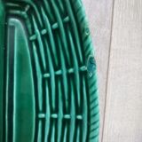 Green Barbotine dish with asparagus patterns