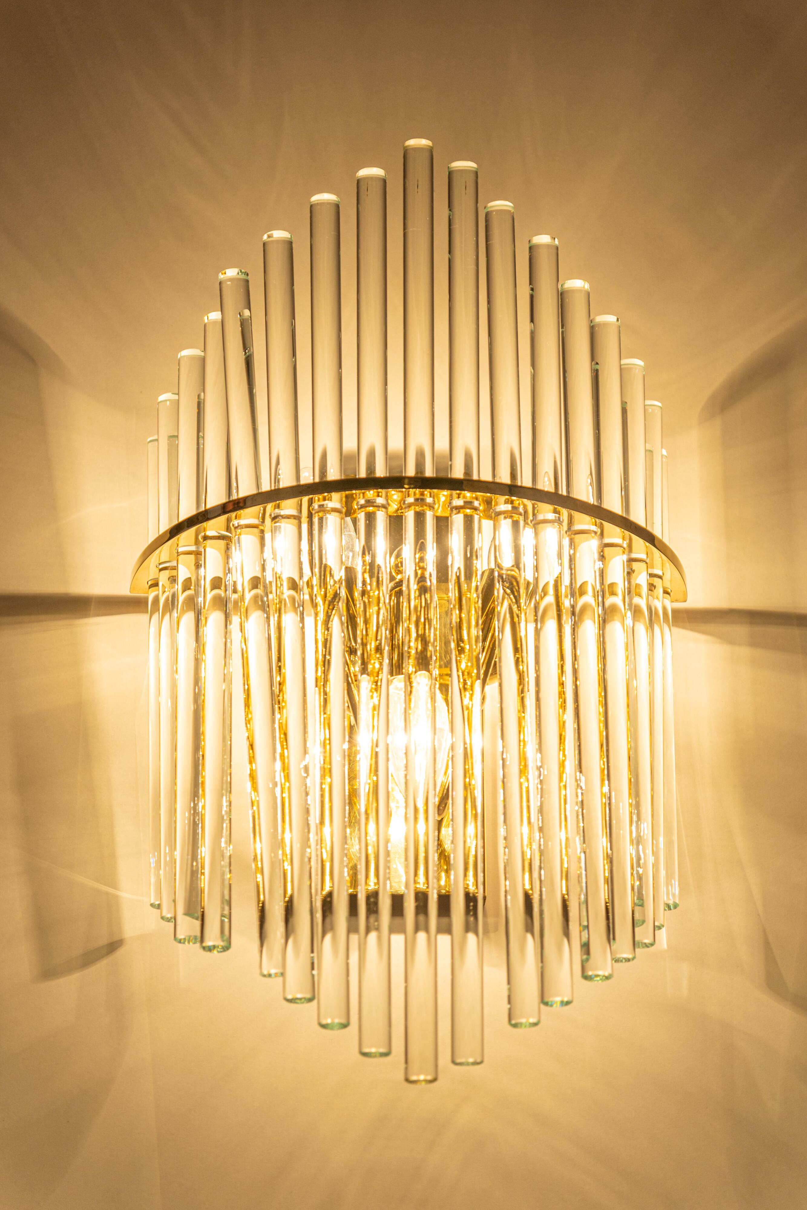 Pairs of magnificent crystal stem wall lights by Christoph Palme, Germany, 1970s.