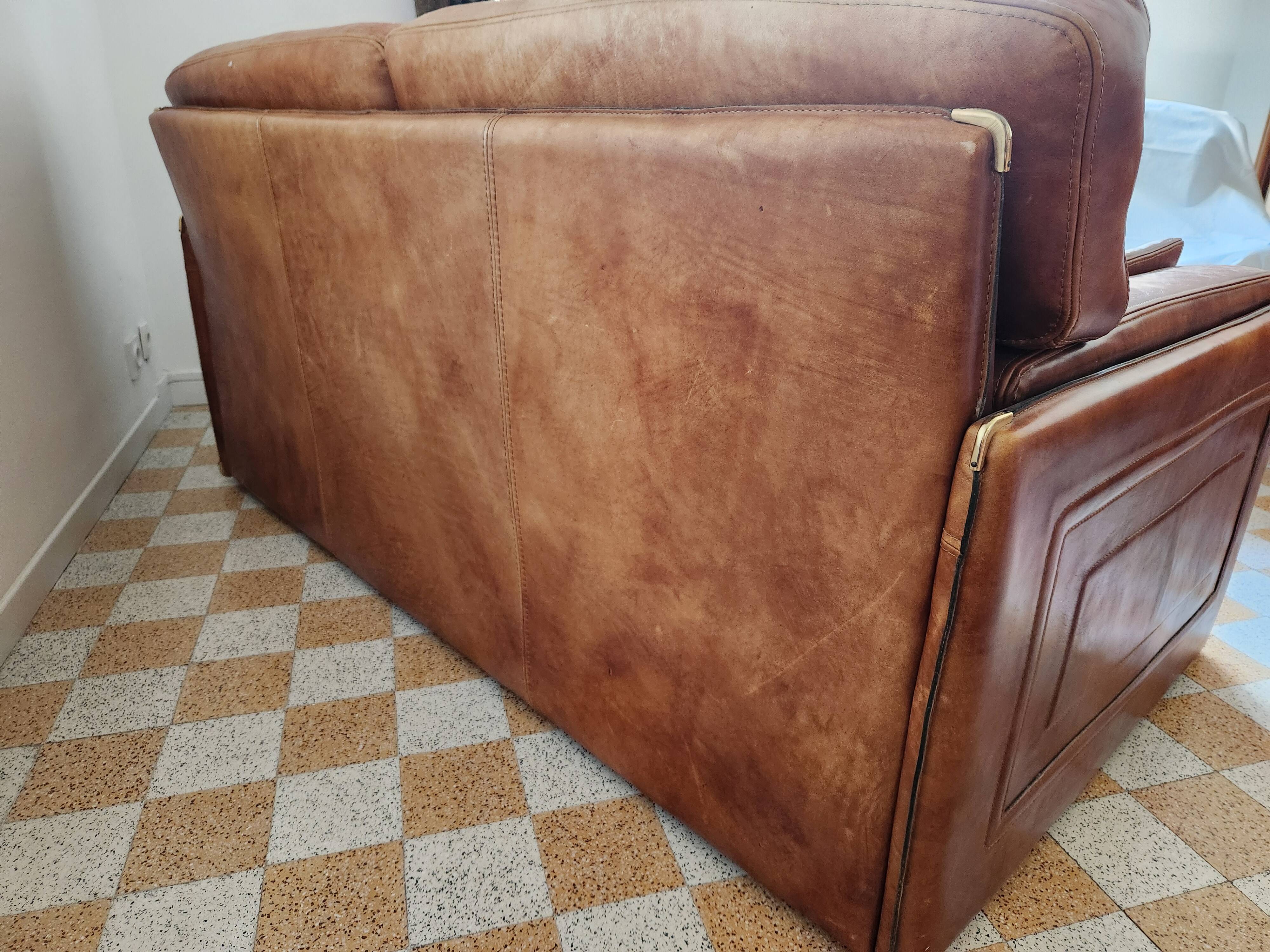 Canapé en cuir cognac Baxter 1970