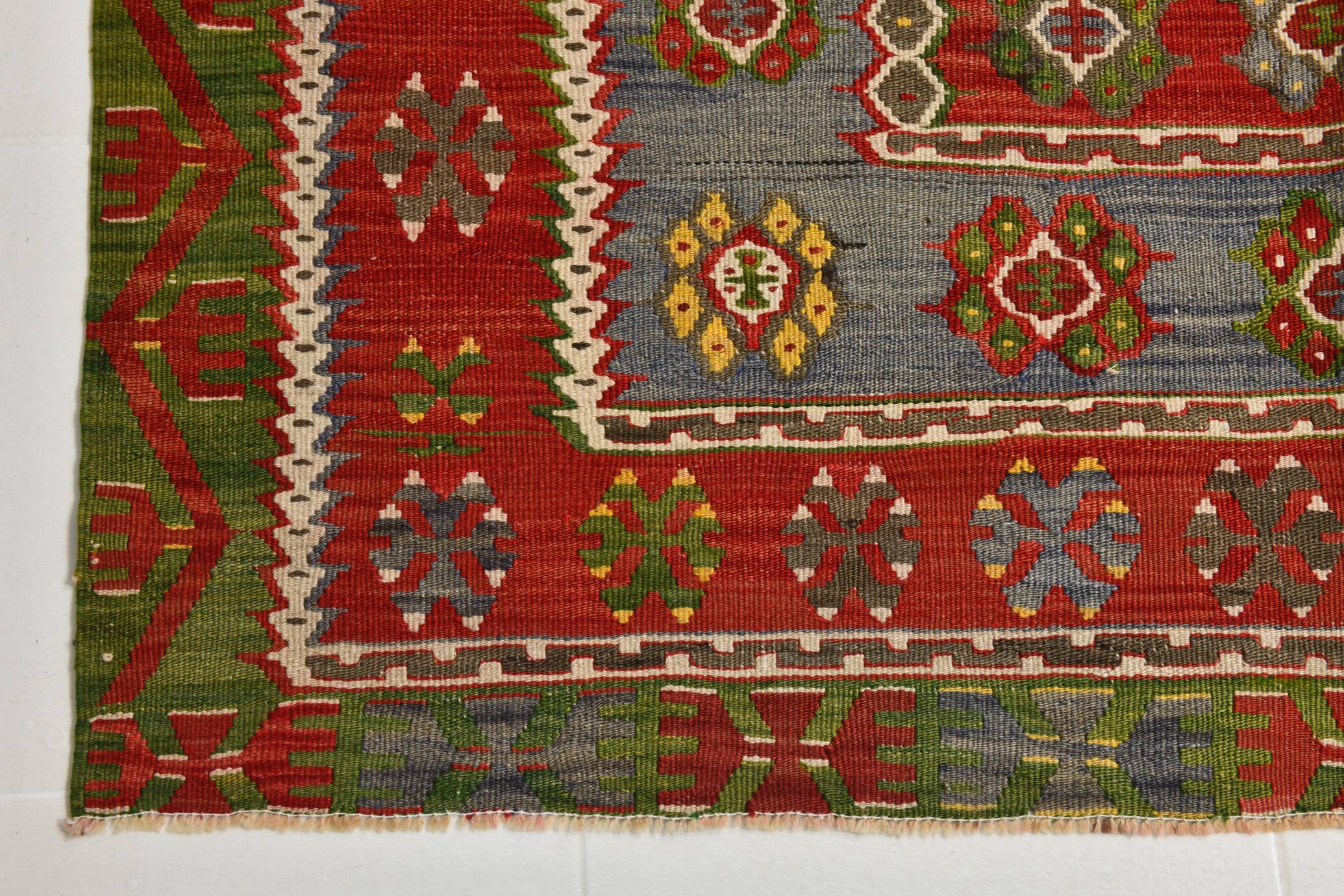 5x11 Kilim Red & Blue Geometric Vintage Rug, 168x342Cm