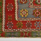 5x11 Kilim Red & Blue Geometric Vintage Rug, 168x342Cm