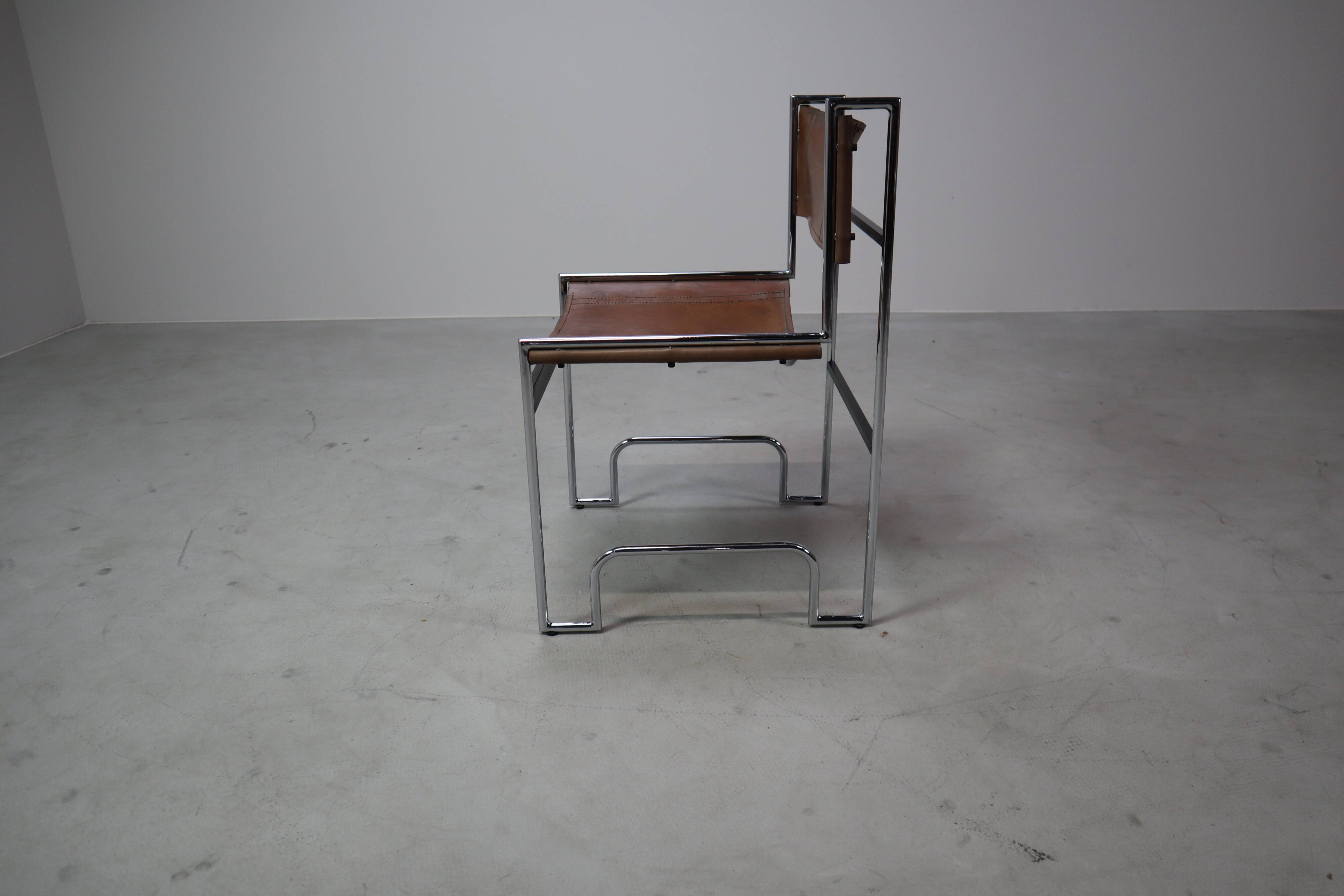 Set of 6 modernist chrome and leather dining chairs, 1970's