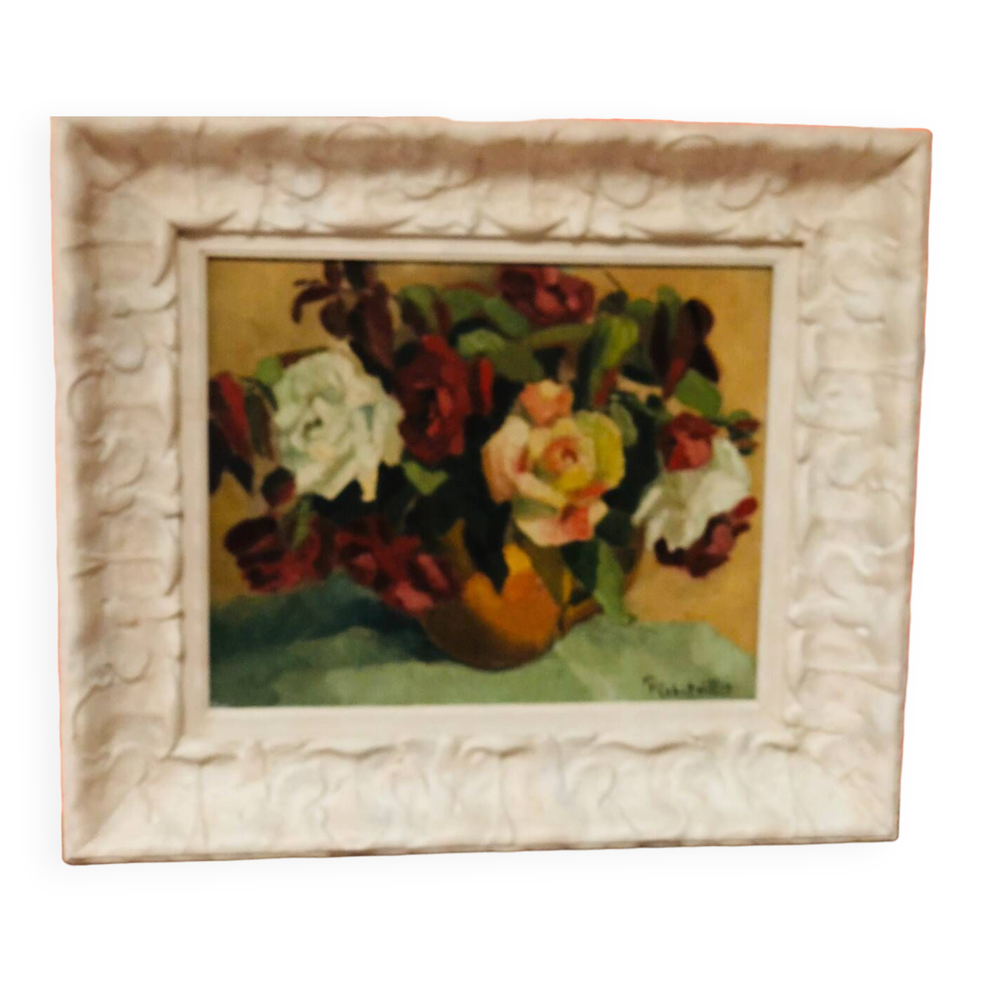 Antique oil painting, still life