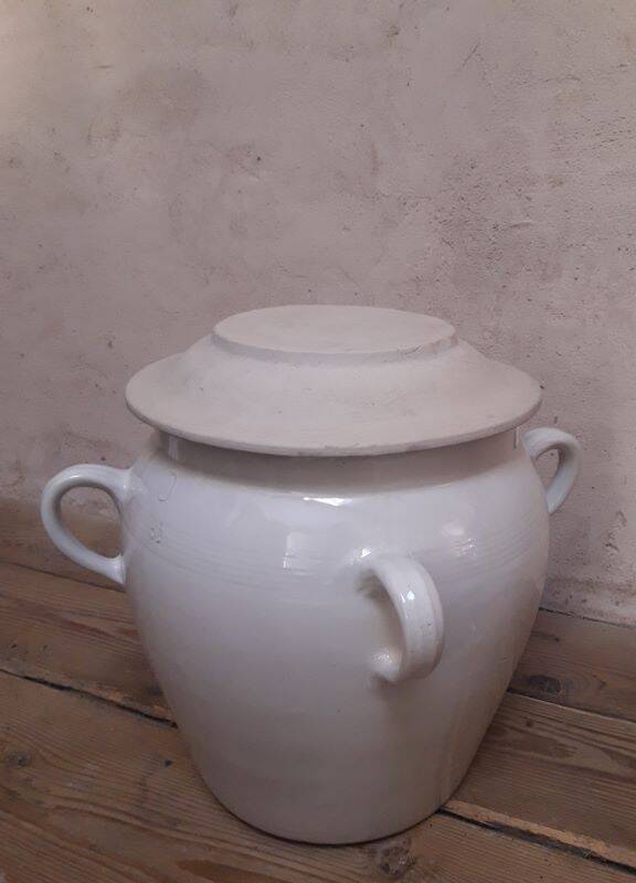 Grease pot salting pot H47cm in enamelled stoneware