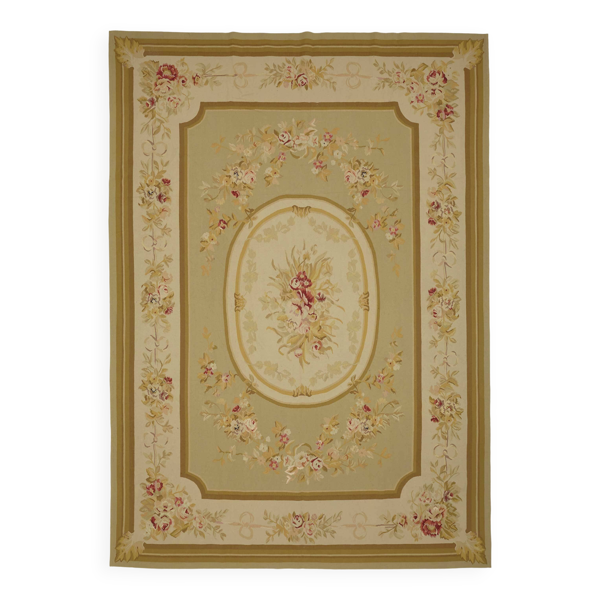 Handmade European Vintage Aubusson Kilim 299 cm x 422 cm