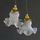 A set of two old pendant lights painted in gray and white, delivered with cable and nf socket